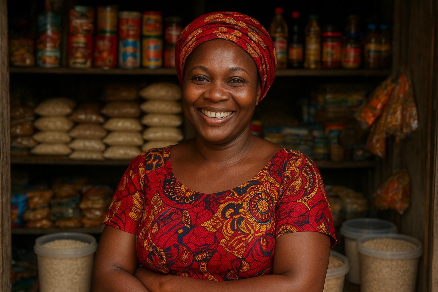 Nigerian woman shop owner at provision store